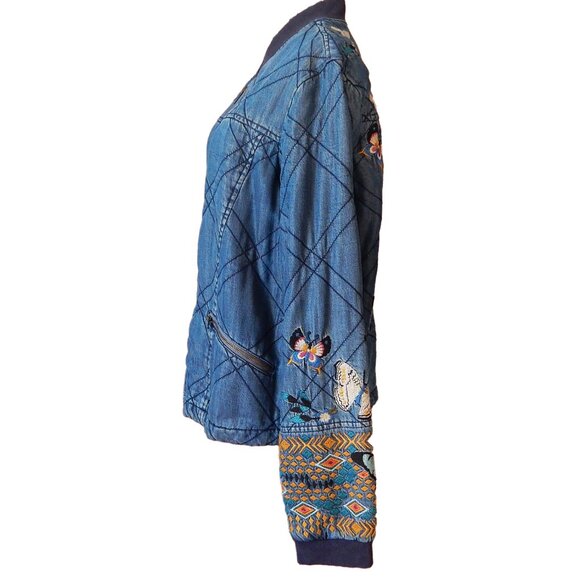 Johnny Was Western Denim Bomber Jacket  Embroidered Full Zip Small Rare - Picture 3 of 7